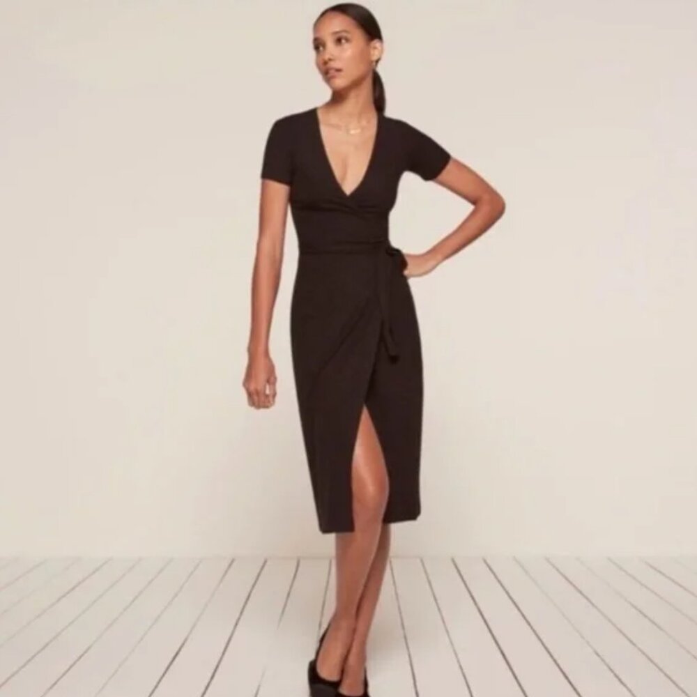 REFORMATION Black Knit Wrap Dress